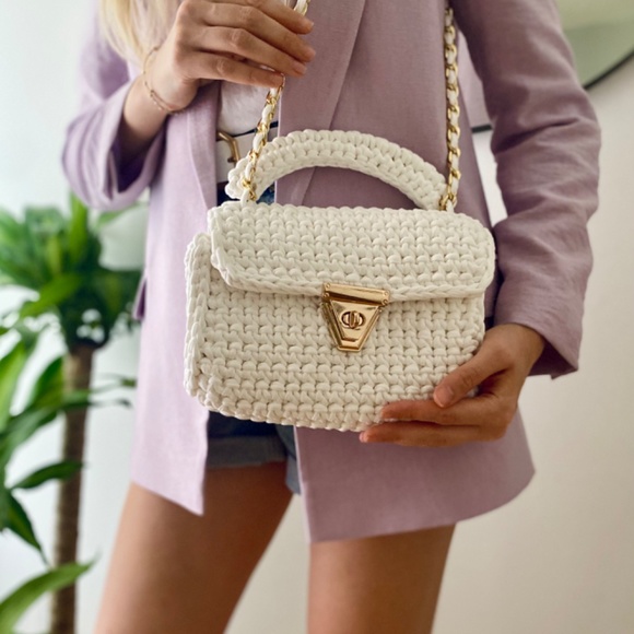 White Handmade bag/Crochet bag/Crochet handbag/Hand knitted bag/Shoulder bag - Picture 8 of 8